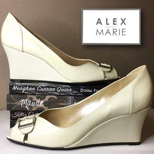 ALEX MARIE "Cadence" Patent Leather Cream Wedges